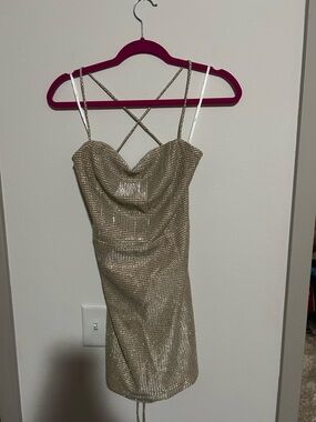 Lulus Gold Glitter Mini Dress with Crisscross Straps